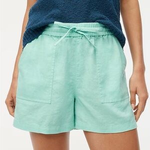 J. Crew Mint Green Women's Shorts, Linen Blend, Drawstring Waist, Size Large